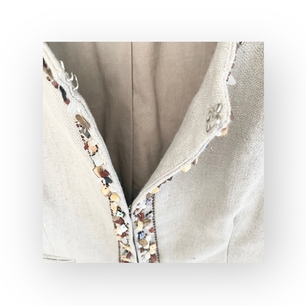 BCBG MaxAzria  Gemma Raw Gems Cropped Linen Jacket  Straw Beige - Picture 10 of 16